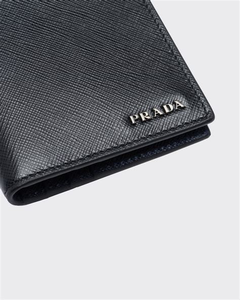 portaf orizzontale prada|Black/baltic Blue Saffiano Leather Wallet .